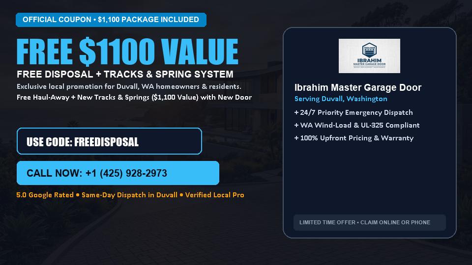 Ibrahim Master Garage Door FREE Haul-Away & Heavy-Duty Tracks with New Door in Duvall, WA